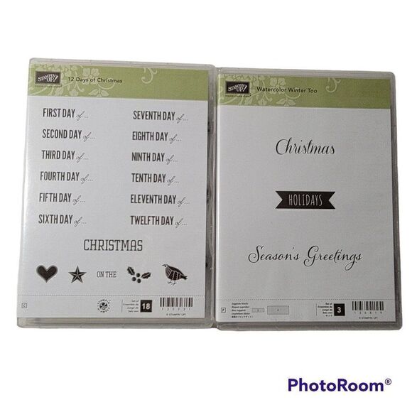 Stampin' Up Rubber Mount Stamp Sets 12 Days of Christmas & Watercolor Winter Too - Picture 1 of 12